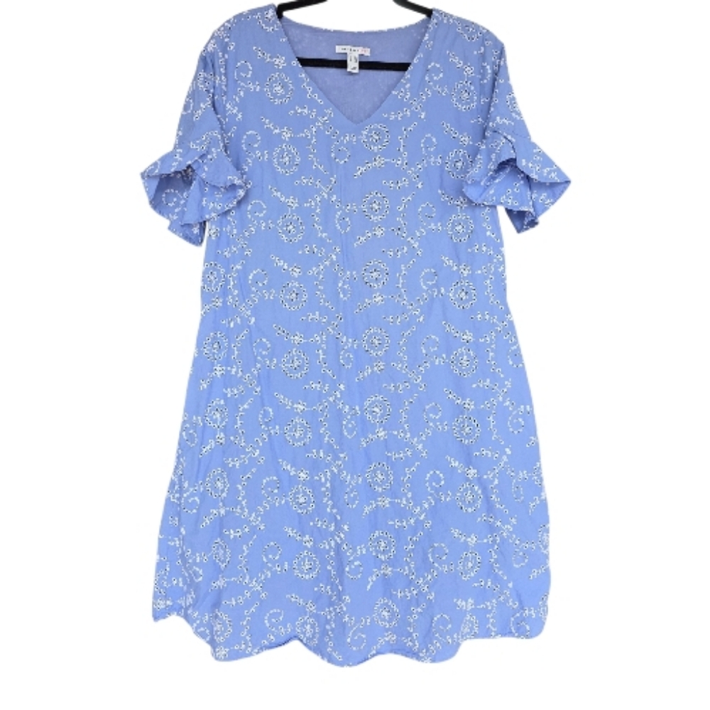 Isaac Mizrahi Live! Blue Floral Eyelet Dress Size  16 Chest 21" - Picture 3 of 8